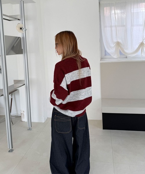 4INT.(フォイント)の「ノンフェード バック クロス ステッチ デニム ワイド パンツ(デニムパンツ・レディース・ブラック/ブルー・L/M/S)」の5枚目の写真