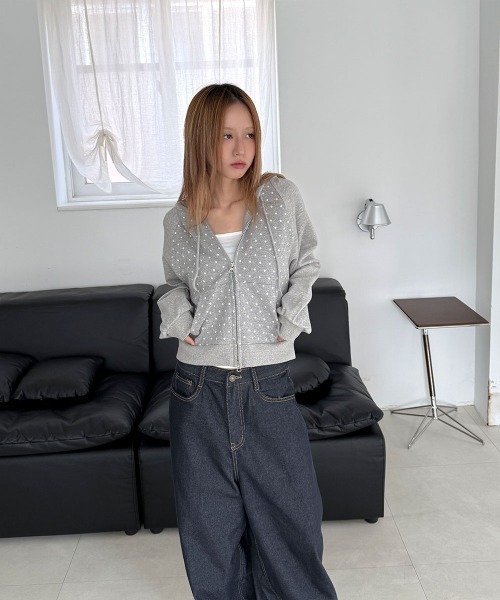 4INT.(フォイント)の「ノンフェード バック クロス ステッチ デニム ワイド パンツ(デニムパンツ・レディース・ブラック/ブルー・L/M/S)」の9枚目の写真