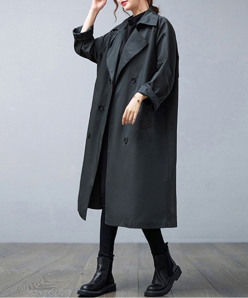 ReRe(リリ)の「ノッチドラペル×ダブルヨークロングトレンチコート(トレンチコート・レディース・ダークグレー/グリーン/ベージュ/ブラック・FREE)」の14枚目の写真