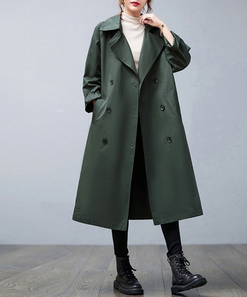 ReRe(リリ)の「ノッチドラペル×ダブルヨークロングトレンチコート(トレンチコート・レディース・ダークグレー/グリーン/ベージュ/ブラック・FREE)」の6枚目の写真
