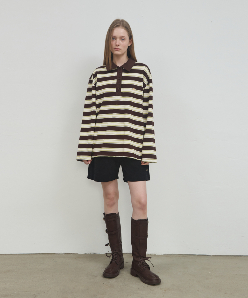 ANOETIC(アノエティック)の「ANC STRIPE POLO RUGBY SWEATSHIRT_BROWN(Tシャツ/カットソー・レディース・ブラウン・FREE)」の1枚目の写真