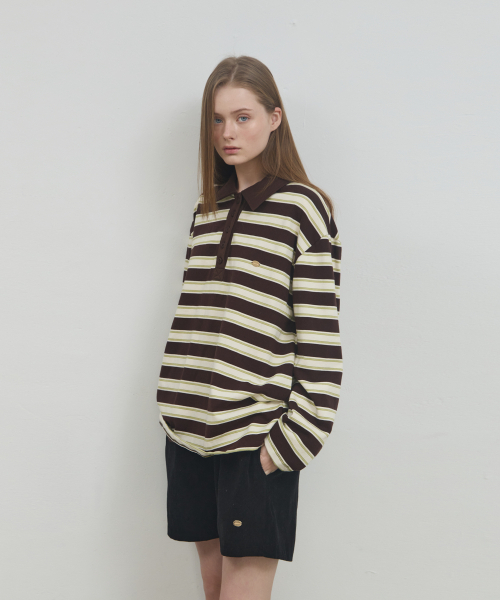 ANOETIC(アノエティック)の「ANC STRIPE POLO RUGBY SWEATSHIRT_BROWN(Tシャツ/カットソー・レディース・ブラウン・FREE)」の2枚目の写真