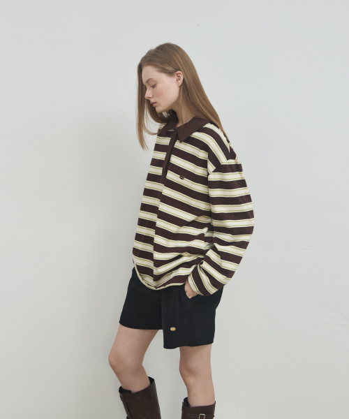 ANOETIC(アノエティック)の「ANC STRIPE POLO RUGBY SWEATSHIRT_BROWN(Tシャツ/カットソー・レディース・ブラウン・FREE)」の3枚目の写真