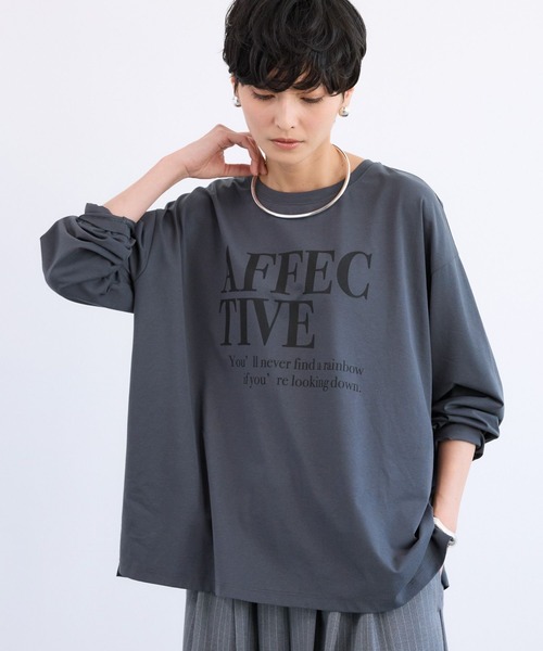 BARNYARDSTORM(バンヤードストーム)の「BARNYARDSTORM / ワイドシルエットロゴロンT / マシンウォッシャブル(Tシャツ/カットソー・レディース・チャコール/ホワイト/ブラウン・FREE)」の3枚目の写真