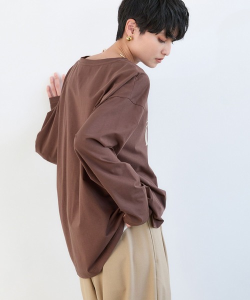BARNYARDSTORM(バンヤードストーム)の「BARNYARDSTORM / ワイドシルエットロゴロンT / マシンウォッシャブル(Tシャツ/カットソー・レディース・チャコール/ホワイト/ブラウン・FREE)」の11枚目の写真