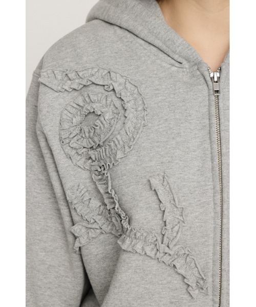 SLY（スライ）の「FRILL ZIP UP HOODIE フリルジップアップフーディ 冬服 春服 ジップパーカー（パーカー・レディース・杢グレー/オフホワイト/ブラック・FREE）」の17枚目の写真