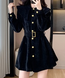 ベルト付きゴールドボタンミニワンピース