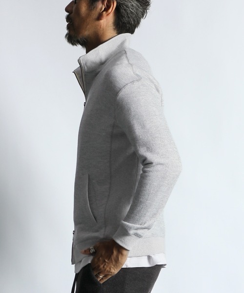 The DUFFER of ST.GEORGE(ザダファーオブセントジョージ)の「STAND COLLAR FULL ZIP TOPS:スタンドカラー フルジップ トップス(スウェット・メンズ・ライトグレー・MEDIUM/LARGE/X-LARGE)」の4枚目の写真