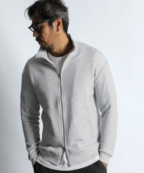 The DUFFER of ST.GEORGE(ザダファーオブセントジョージ)の「STAND COLLAR FULL ZIP TOPS:スタンドカラー フルジップ トップス(スウェット・メンズ・ライトグレー・MEDIUM/LARGE/X-LARGE)」の2枚目の写真