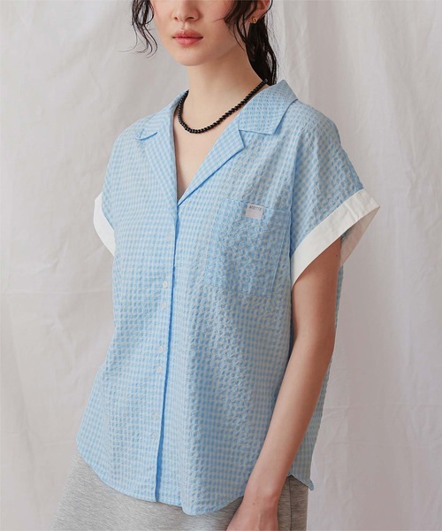 miette(ミエット)の「オープンカラーダブルボタン半袖シャツ(シャツ/ブラウス・レディース・ホワイト/ネイビー/ライトブルー・S/L/M)」の10枚目の写真