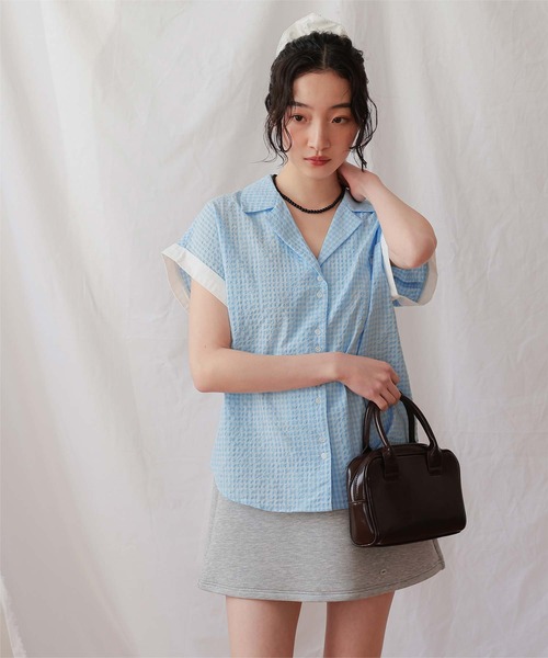 miette(ミエット)の「オープンカラーダブルボタン半袖シャツ(シャツ/ブラウス・レディース・ホワイト/ネイビー/ライトブルー・S/L/M)」の12枚目の写真