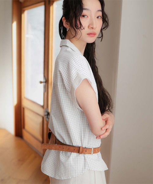 miette(ミエット)の「オープンカラーダブルボタン半袖シャツ(シャツ/ブラウス・レディース・ホワイト/ネイビー/ライトブルー・S/L/M)」の7枚目の写真