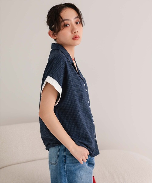 miette(ミエット)の「オープンカラーダブルボタン半袖シャツ(シャツ/ブラウス・レディース・ホワイト/ネイビー/ライトブルー・S/L/M)」の16枚目の写真