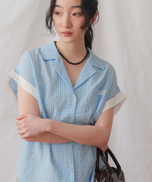 miette(ミエット)の「オープンカラーダブルボタン半袖シャツ(シャツ/ブラウス・レディース・ホワイト/ネイビー/ライトブルー・S/L/M)」の13枚目の写真
