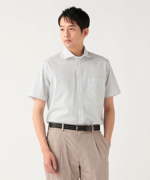 BEAMS HEART(ビームスハート)の「シアサッカー スクエアプリント柄 カッタウェイカラー シャツ 26SS【クールビズ】(シャツ/ブラウス・メンズ・ホワイト・MEDIUM/SMALL/LARGE/X-LARGE)」の4枚目の写真