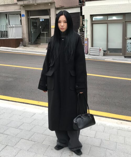 MUCENT(ムセント)の「フレッソレザー ワッペン バルマカン 裏地 キルティング ダウンコート (成人男女共用)(チェスターコート・レディース・ブラック・FREE)」の9枚目の写真