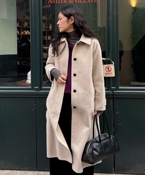 MIND BRIDGE WOMEN（マインドブリッジウーマン）の「[W]ハンドメイドベルト付きマックコート - 4カラー（チェスターコート・レディース・ブラック/ブラウン/ダークグレー/ライトベージュ・55/66）」の8枚目の写真