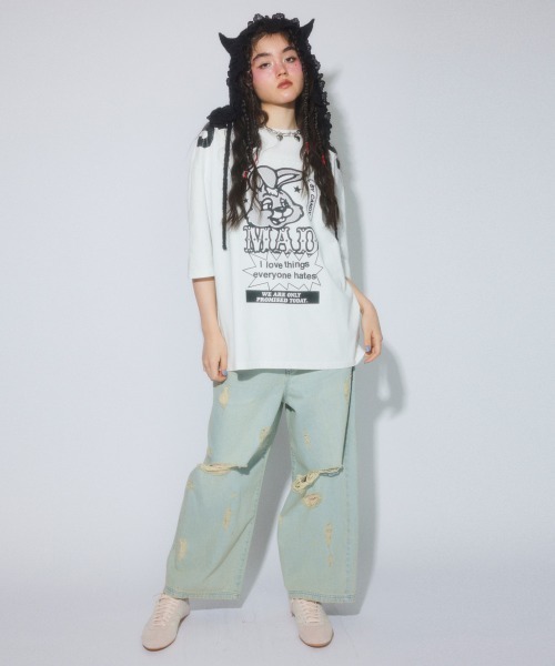 Candy Stripper（キャンディストリッパー）の「TATTERED LAYERED DENIM パンツ（デニムパンツ・レディース・ブルー系その他/ライトインディゴブルー・FREE）」の4枚目の写真