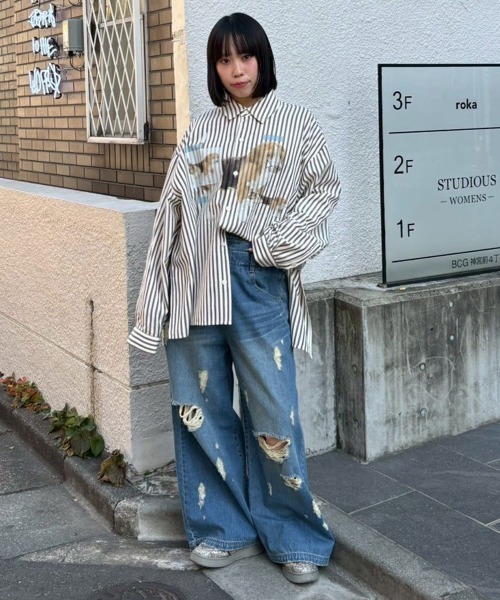 Candy Stripper（キャンディストリッパー）の「TATTERED LAYERED DENIM パンツ（デニムパンツ・レディース・ブルー系その他/ライトインディゴブルー・FREE）」の14枚目の写真