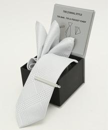 m.f.editorial（エムエフエディトリアル）の「【フォーマル 3点セット BOX付き】m.f.エディトリアル メンズ ネクタイ & ポケットチーフ & タイバー グレンチェック（ネクタイ）」