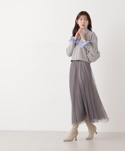 PROPORTION BODY DRESSING（プロポーションボディドレッシング）の「フリルショートカーデ / 1216174200（カーディガン/ボレロ・レディース・ネイビー/ホワイト系その他/グレー系その他・MEDIUM/SMALL）」の8枚目の写真