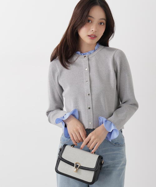 PROPORTION BODY DRESSING（プロポーションボディドレッシング）の「フリルショートカーデ / 1216174200（カーディガン/ボレロ・レディース・ネイビー/ホワイト系その他/グレー系その他・MEDIUM/SMALL）」の9枚目の写真
