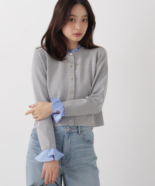 PROPORTION BODY DRESSING（プロポーションボディドレッシング）の「フリルショートカーデ / 1216174200（カーディガン/ボレロ・レディース・ネイビー/ホワイト系その他/グレー系その他・MEDIUM/SMALL）」の13枚目の写真