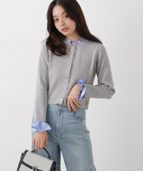 PROPORTION BODY DRESSING（プロポーションボディドレッシング）の「フリルショートカーデ / 1216174200（カーディガン/ボレロ・レディース・ネイビー/ホワイト系その他/グレー系その他・MEDIUM/SMALL）」の14枚目の写真