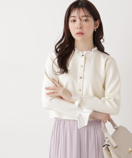 PROPORTION BODY DRESSING（プロポーションボディドレッシング）の「フリルショートカーデ / 1216174200（カーディガン/ボレロ・レディース・ネイビー/ホワイト系その他/グレー系その他・MEDIUM/SMALL）」の2枚目の写真