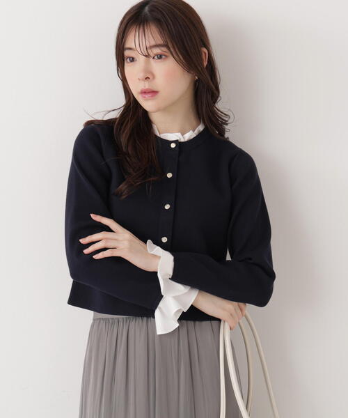 PROPORTION BODY DRESSING（プロポーションボディドレッシング）の「フリルショートカーデ / 1216174200（カーディガン/ボレロ・レディース・ネイビー/ホワイト系その他/グレー系その他・MEDIUM/SMALL）」の3枚目の写真