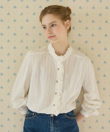 Textured Double Frill Blouse - White