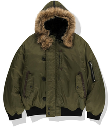 NOT4NERD（ノットフォーナード）の「Fur Hooded N2B Bomber Jacket - Khaki（ダウンジャケット/コート）」