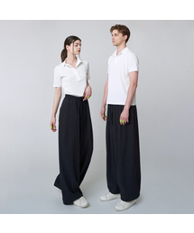 ATHPLATFORM（アスプラットフォーム）の「AU41PT11 ストライプワイドパンツ_ダークネイビー（スラックス）」