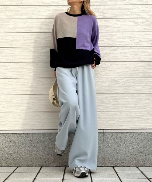 Q（キュー）の「ブロッキングカラーニット（ニット/セーター・レディース・ライトグレー/ネイビー/アイボリー・MEDIUM）」の17枚目の写真