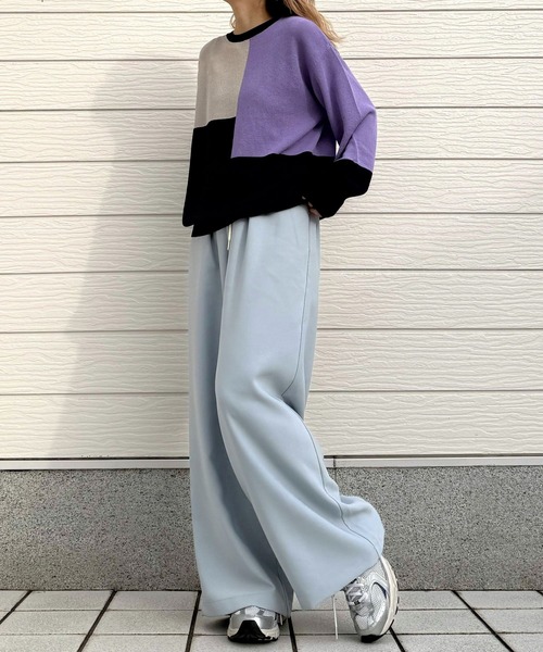 Q（キュー）の「ブロッキングカラーニット（ニット/セーター・レディース・ライトグレー/ネイビー/アイボリー・MEDIUM）」の18枚目の写真