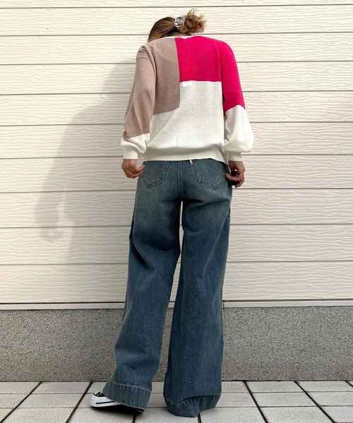 Q（キュー）の「ブロッキングカラーニット（ニット/セーター・レディース・ライトグレー/ネイビー/アイボリー・MEDIUM）」の21枚目の写真