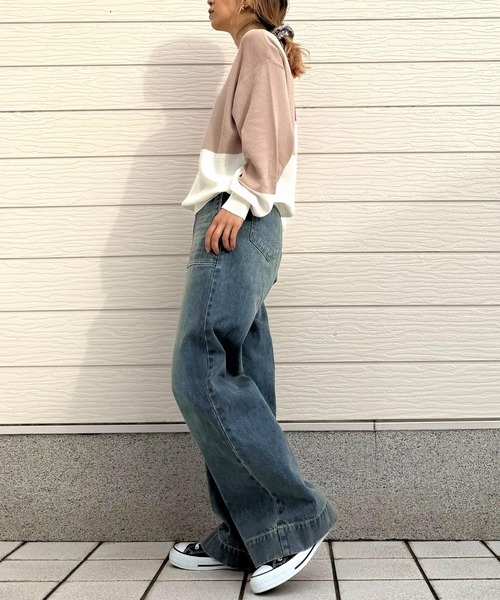 Q（キュー）の「ブロッキングカラーニット（ニット/セーター・レディース・ライトグレー/ネイビー/アイボリー・MEDIUM）」の20枚目の写真