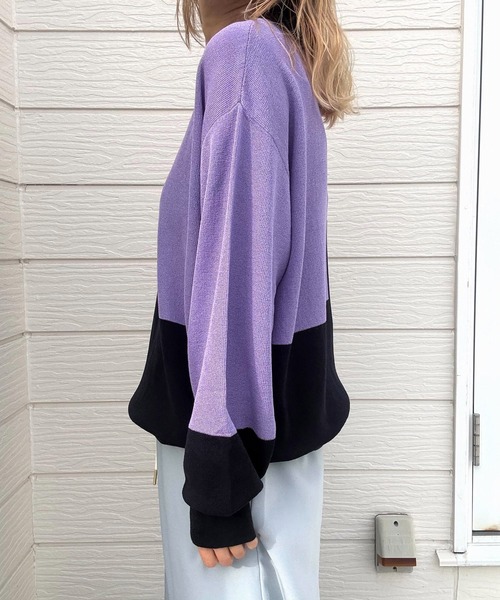 Q（キュー）の「ブロッキングカラーニット（ニット/セーター・レディース・ライトグレー/ネイビー/アイボリー・MEDIUM）」の8枚目の写真