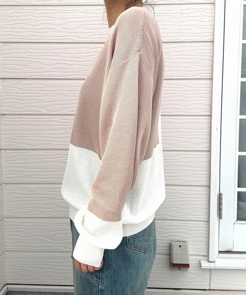 Q（キュー）の「ブロッキングカラーニット（ニット/セーター・レディース・ライトグレー/ネイビー/アイボリー・MEDIUM）」の12枚目の写真