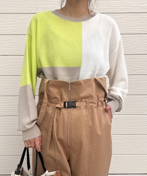 Q（キュー）の「ブロッキングカラーニット（ニット/セーター・レディース・ライトグレー/ネイビー/アイボリー・MEDIUM）」の14枚目の写真