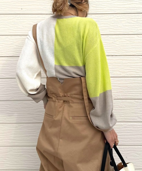 Q（キュー）の「ブロッキングカラーニット（ニット/セーター・レディース・ライトグレー/ネイビー/アイボリー・MEDIUM）」の16枚目の写真