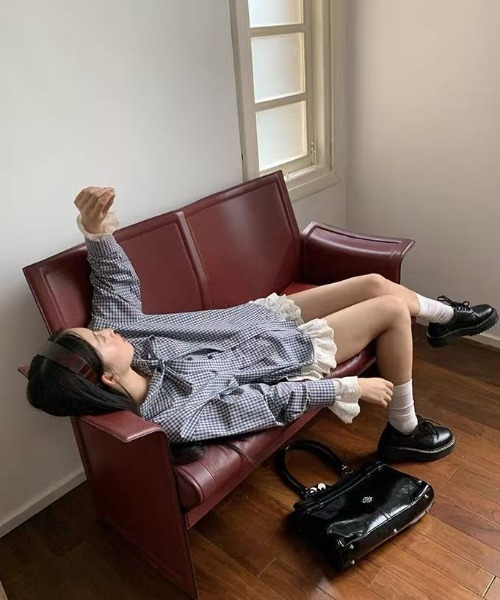Achic(アシック)の「レース付きチェックシャツ(シャツ/ブラウス・レディース・ブルー・M)」の18枚目の写真