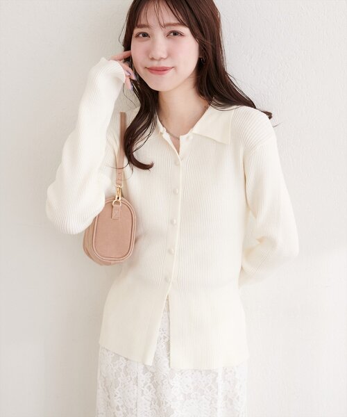 natural couture（ナチュラルクチュール）の「くるみ釦リブニット（ニット/セーター・レディース・ネイビー/ミント/サックスブルー/アイボリー/ピンク・FREE）」の17枚目の写真