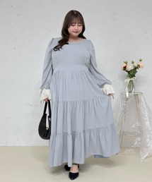 【Louiosy】【大きいサイズ】袖プリーツティアードワンピース