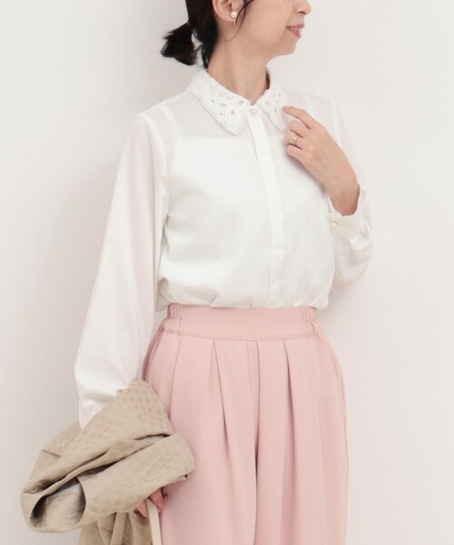 MICO COULIER(ミコクリエ)の「ポリブロード取り外し衿2WAYシャツ(シャツ/ブラウス・レディース・オフホワイト/チャコールグレー・38)」の20枚目の写真