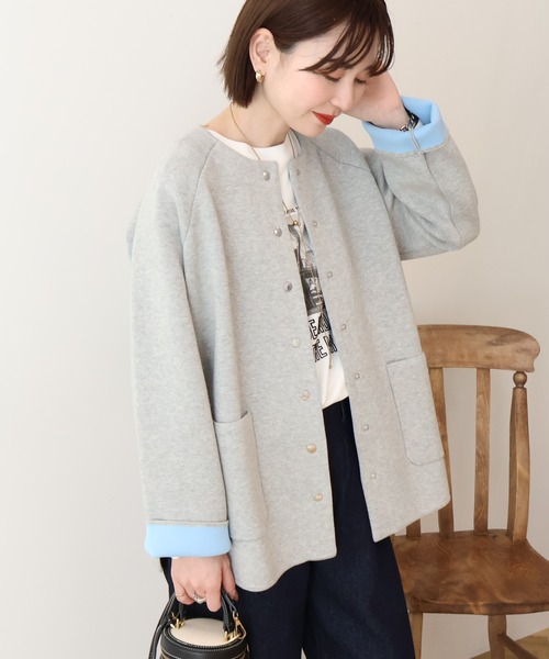 AMERICAN HOLIC(アメリカンホリック)の「Wフェイスラウンドヘム ラグランニットカーディガン(カーディガン/ボレロ・レディース・杢グレー/ライトベージュ/ダークネイビー・FREE)」の2枚目の写真