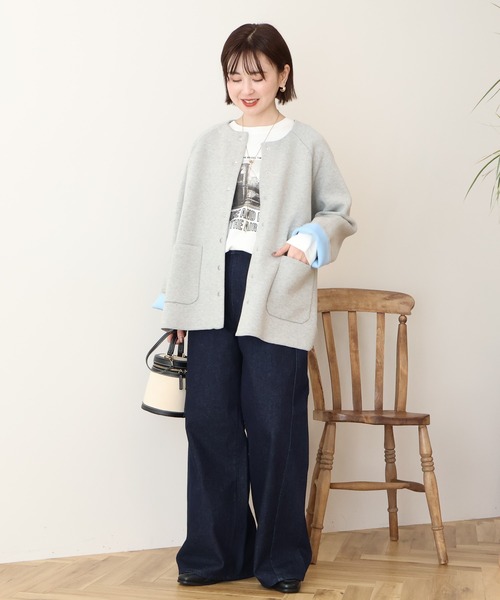 AMERICAN HOLIC(アメリカンホリック)の「Wフェイスラウンドヘム ラグランニットカーディガン(カーディガン/ボレロ・レディース・杢グレー/ライトベージュ/ダークネイビー・FREE)」の12枚目の写真