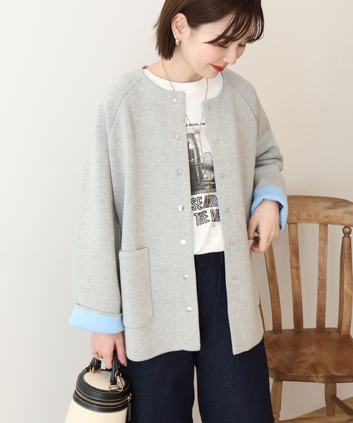 AMERICAN HOLIC(アメリカンホリック)の「Wフェイスラウンドヘム ラグランニットカーディガン(カーディガン/ボレロ・レディース・杢グレー/ライトベージュ/ダークネイビー・FREE)」の15枚目の写真