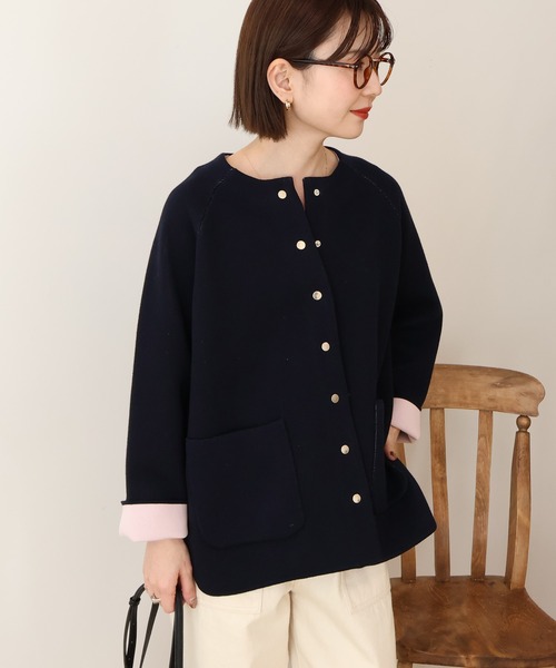 AMERICAN HOLIC(アメリカンホリック)の「Wフェイスラウンドヘム ラグランニットカーディガン(カーディガン/ボレロ・レディース・杢グレー/ライトベージュ/ダークネイビー・FREE)」の7枚目の写真