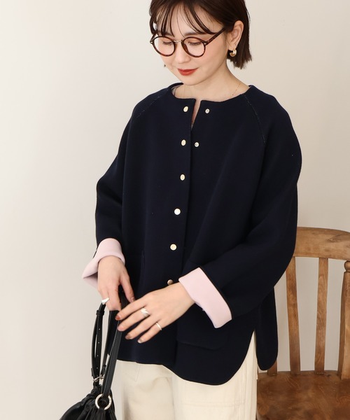 AMERICAN HOLIC(アメリカンホリック)の「Wフェイスラウンドヘム ラグランニットカーディガン(カーディガン/ボレロ・レディース・杢グレー/ライトベージュ/ダークネイビー・FREE)」の9枚目の写真